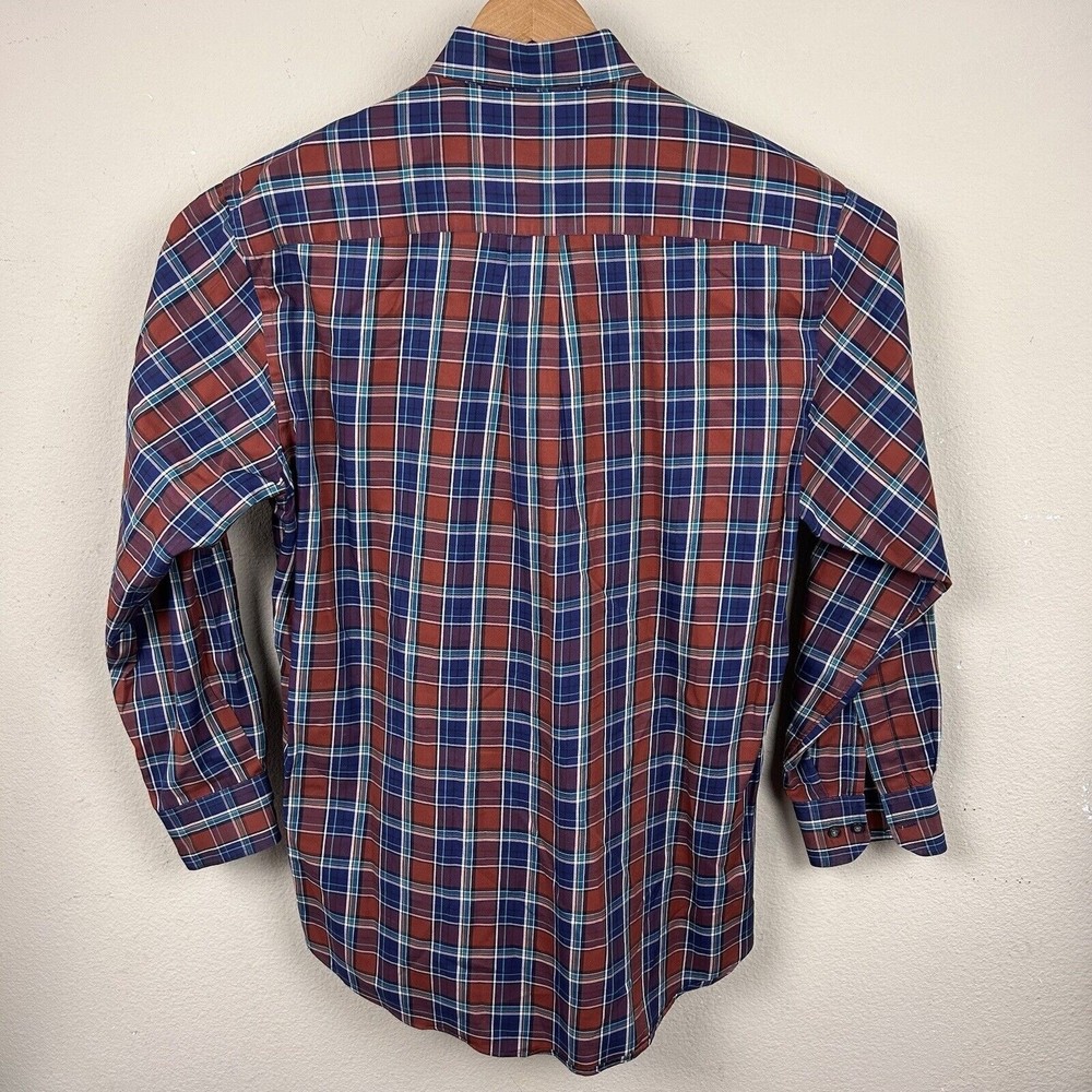 Scott Barber Men's Burgundy Navy Plaid Cotton Long Sleeve Button Down Shirt L - Picture 4 of 4